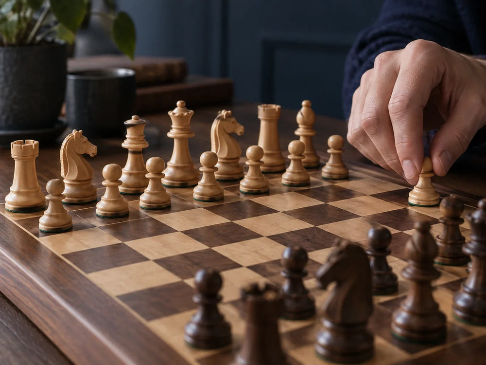 Échiquier avec une première rangée de pièces disposée autrement que dans la partie classique.