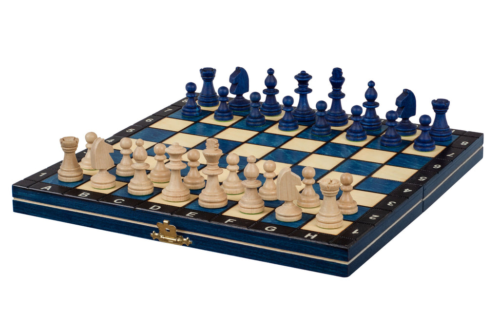 Jeux d'échec magnétique bois bleu 27 cm