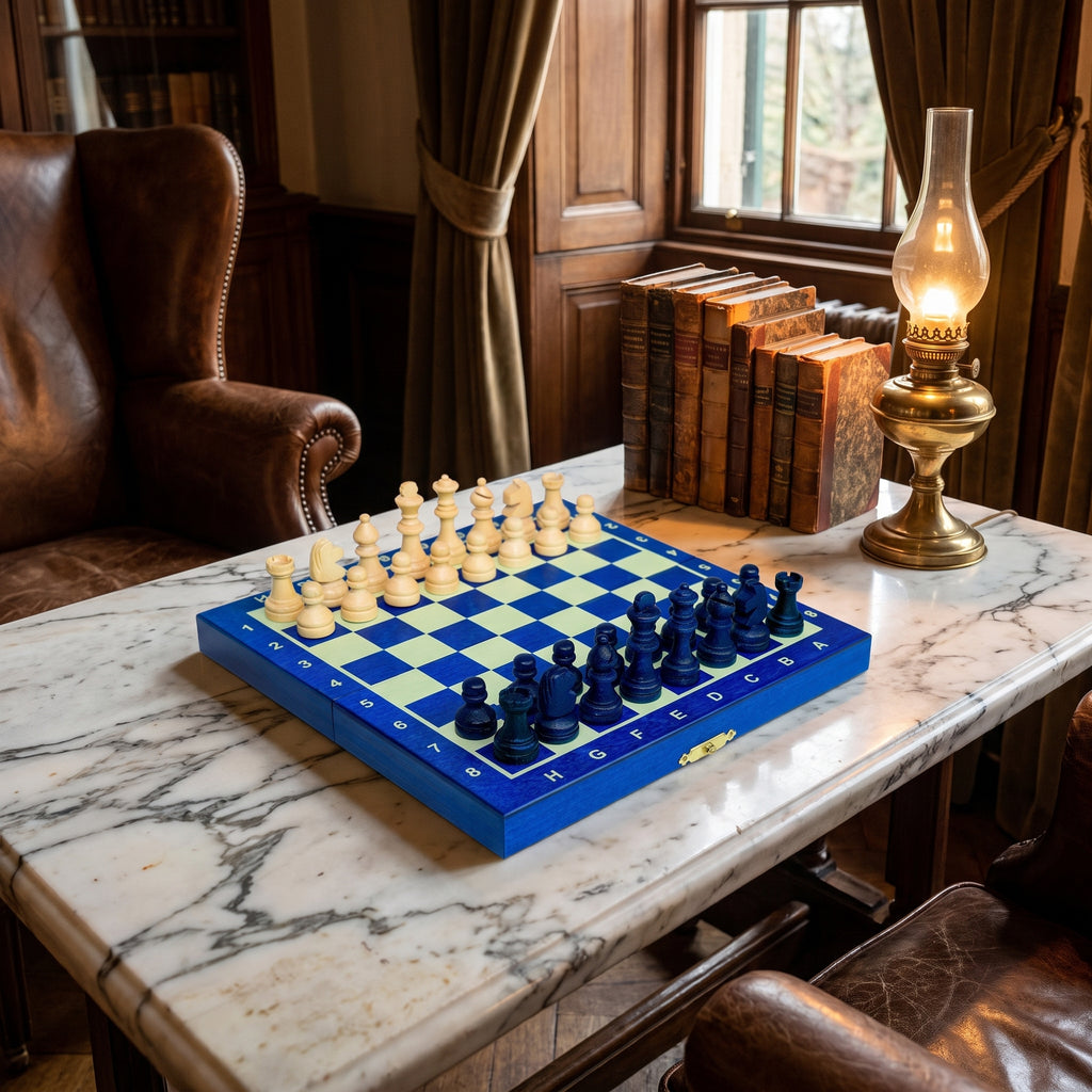 Jeux d'échec magnétique mini 20 cm bleu