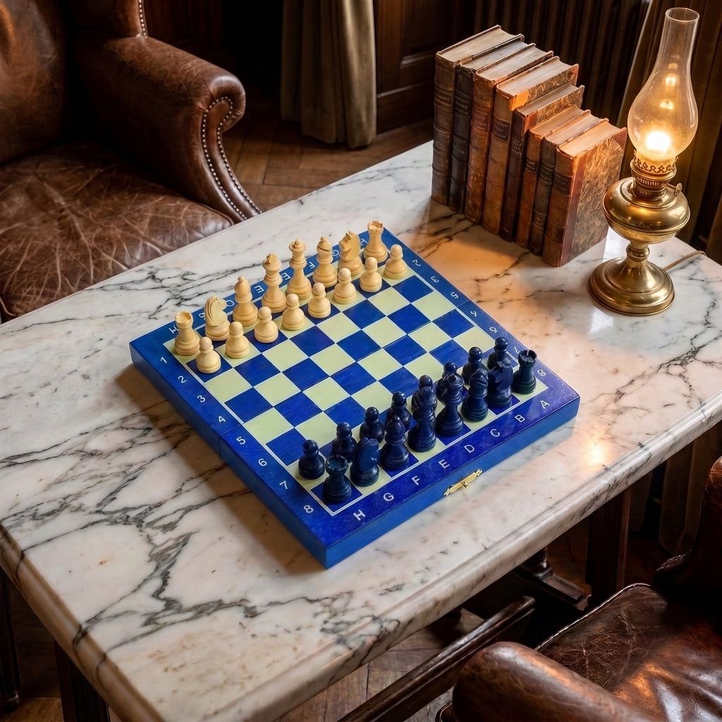 Jeux d'échec magnétique mini 20 cm bleu