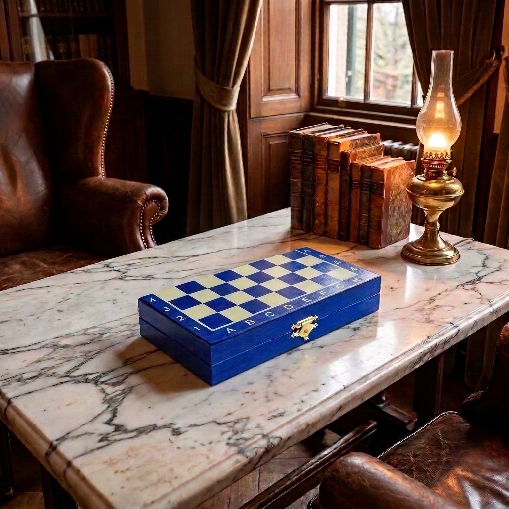 Jeux d'échec magnétique mini 20 cm bleu