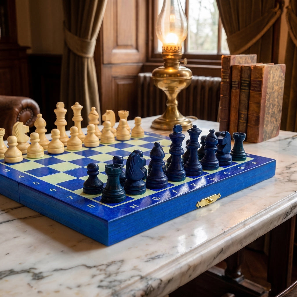 Jeux d'échec magnétique mini 20 cm bleu