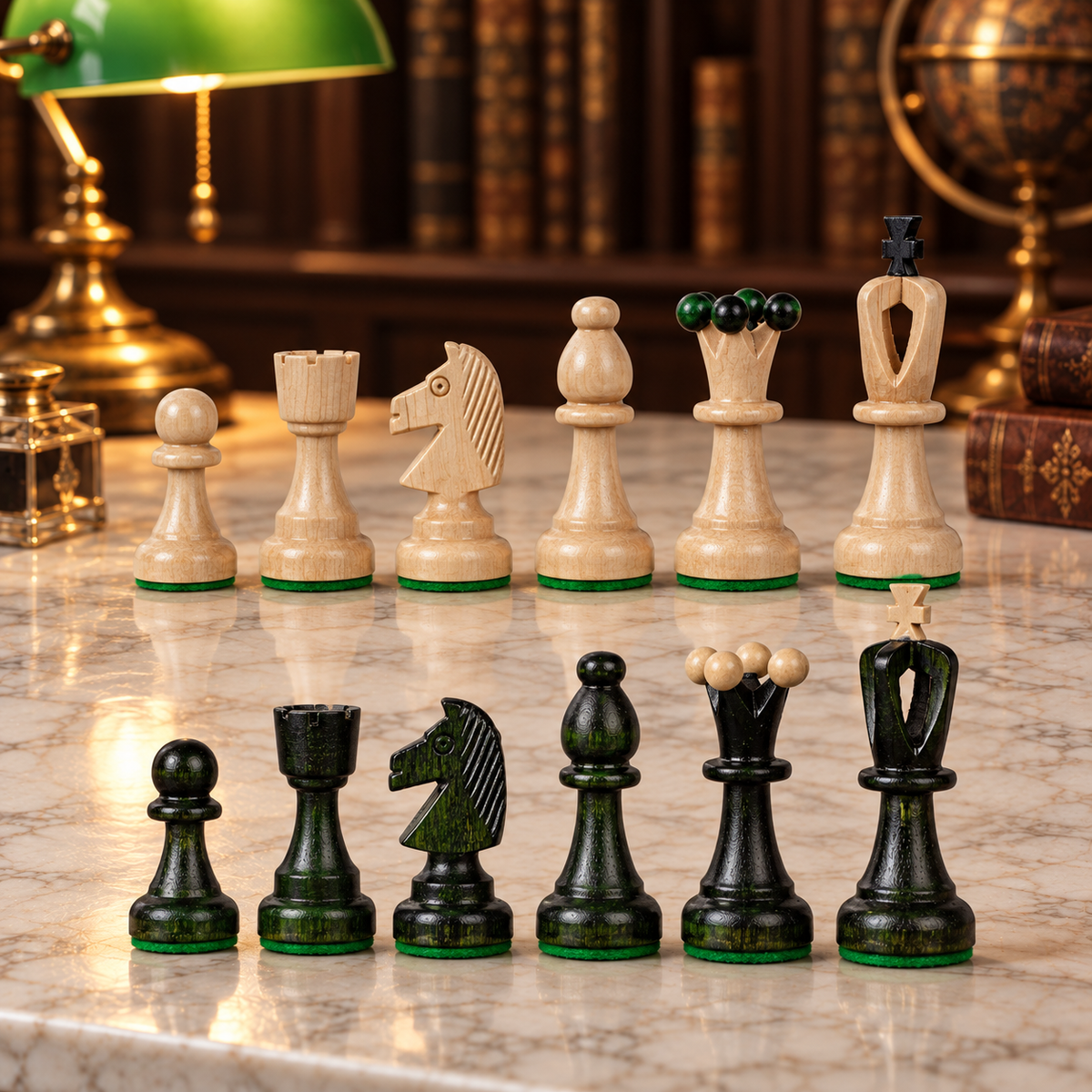 Pièces sculptées vertes et claires du jeu ACE