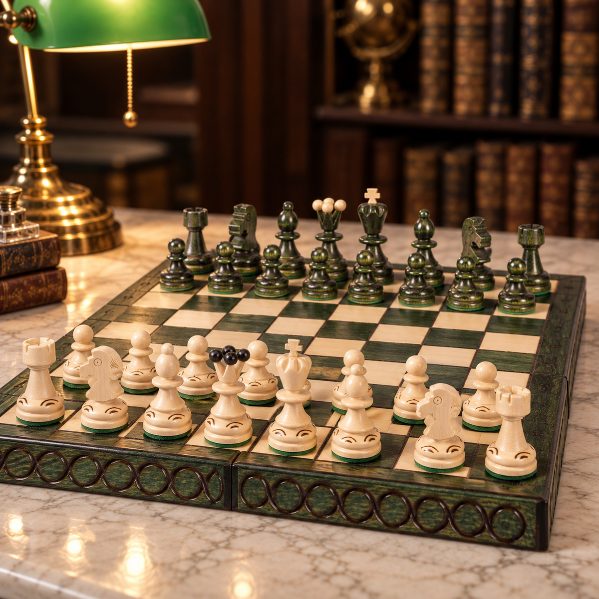 Jeux d'échec Small Pearl vert vu de face