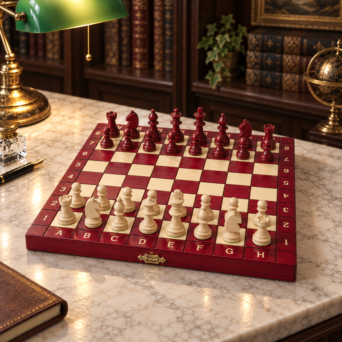 Jeux d'échec magnétique bois cerise en situation