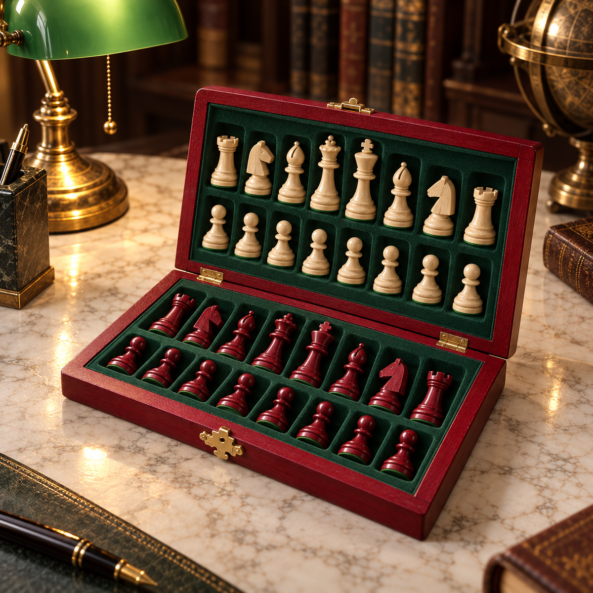 Rangement intérieur du jeu magnétique bois cerise