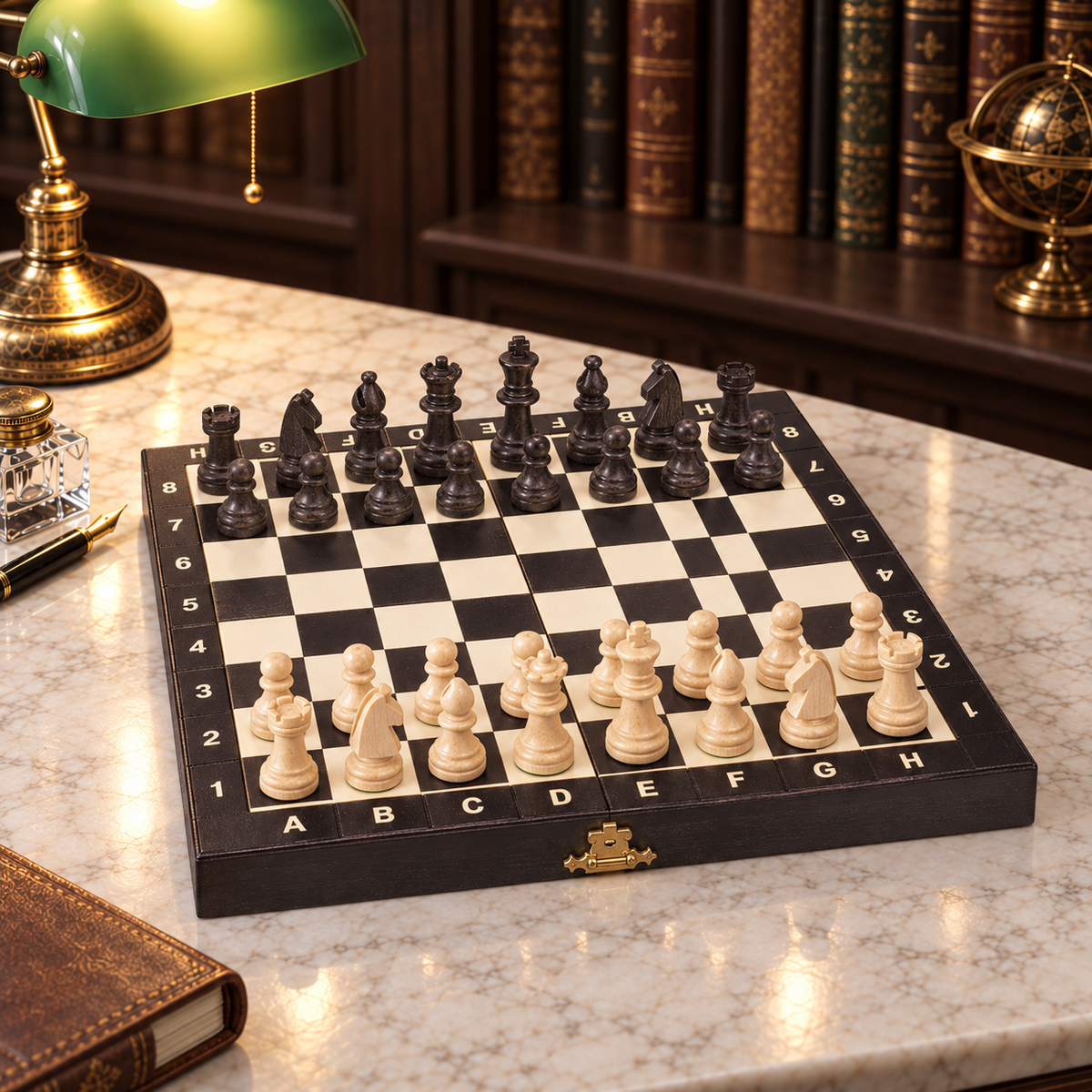Jeux d'échec magnétique mini noir 20 cm en situation