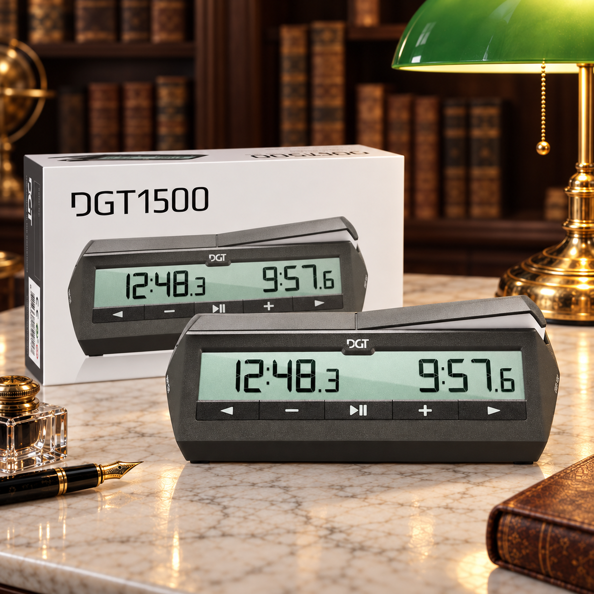 Pendule d'échecs DGT 1500 noire avec sa boîte