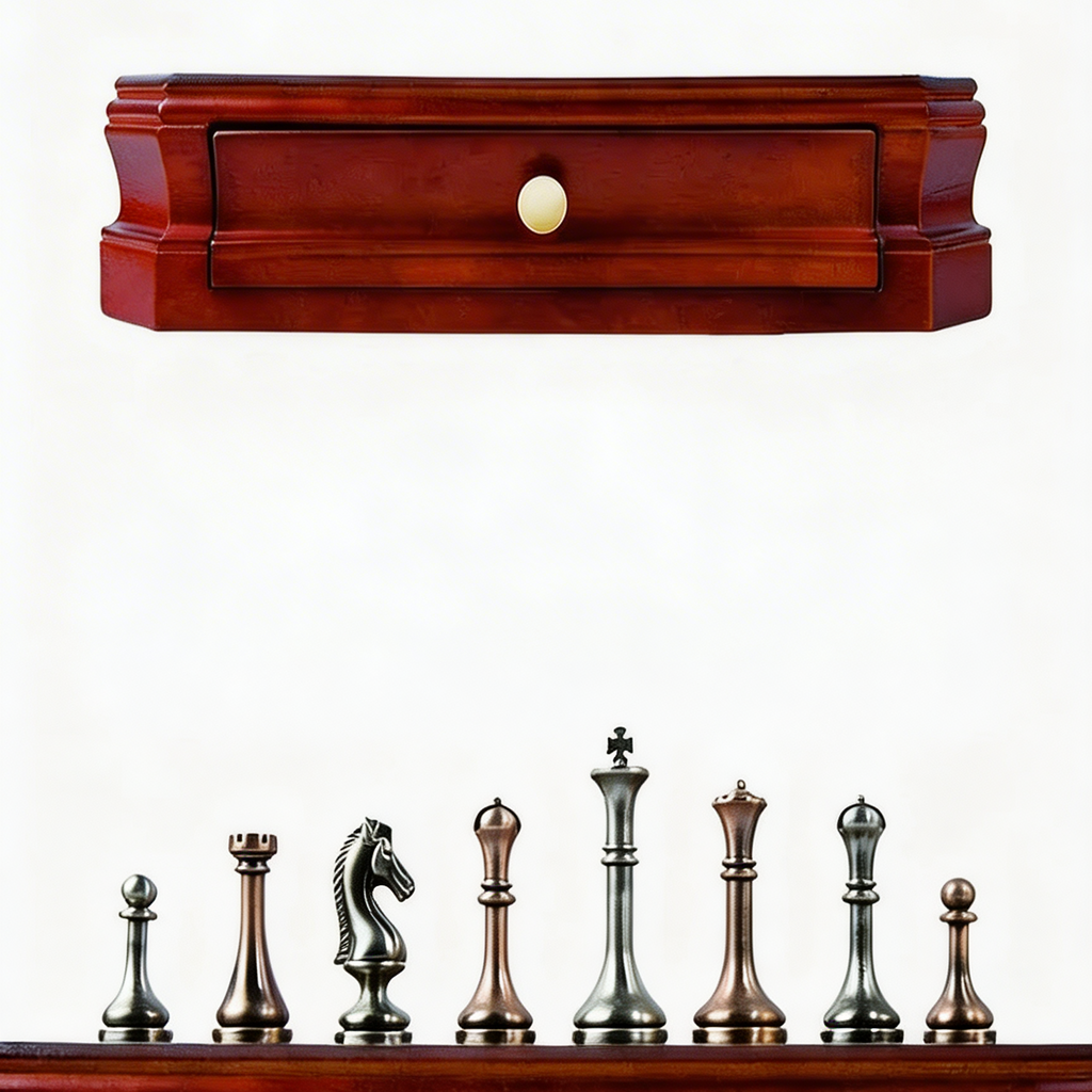 Jeux d'échec Acajou à tiroirs & pièces métal