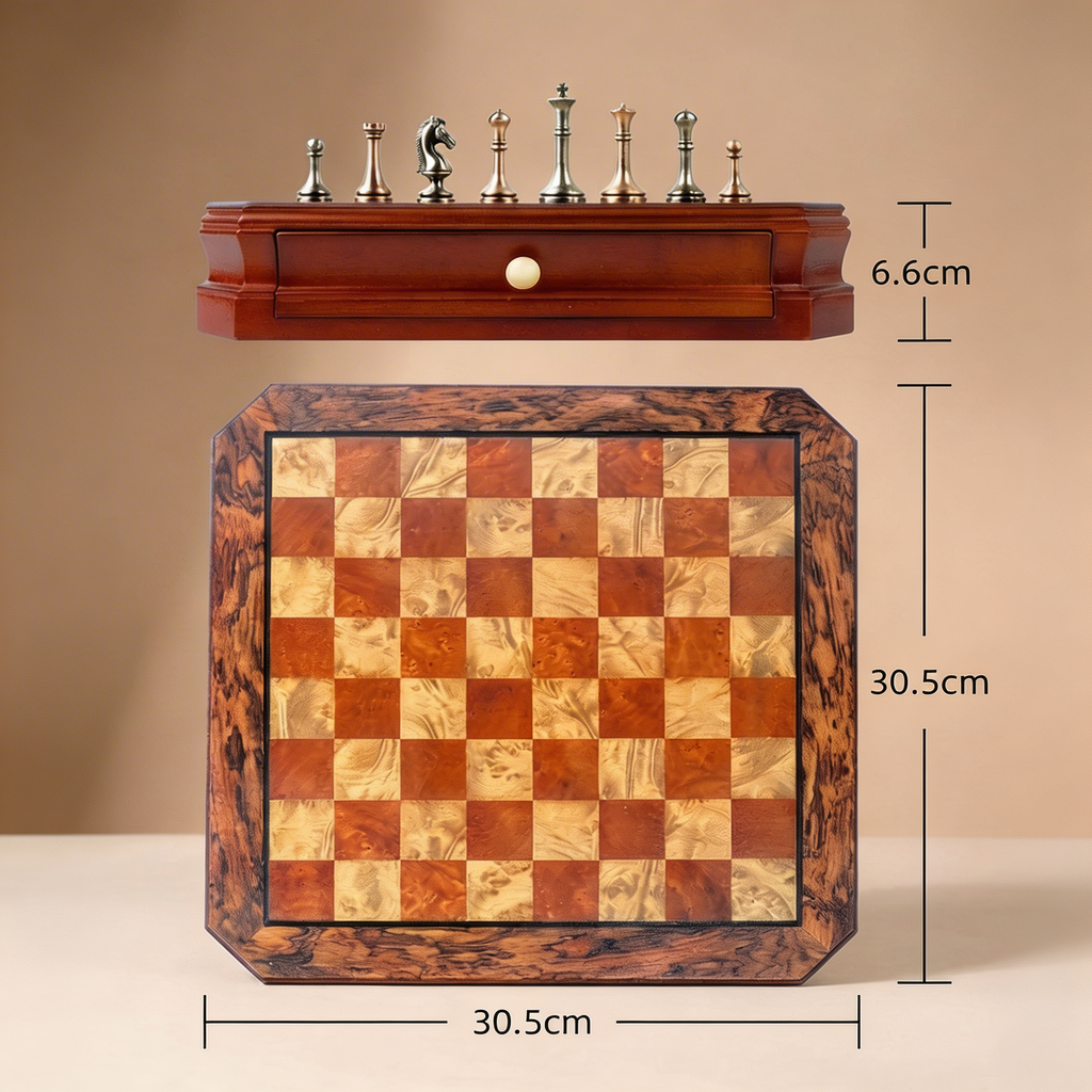 Jeux d'échec Acajou à tiroirs & pièces métal