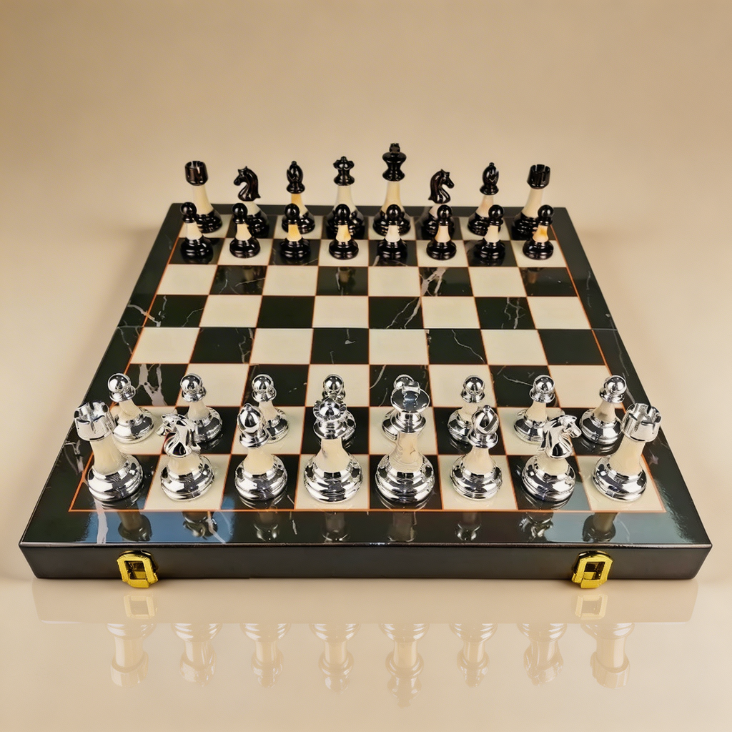 Échiquier pliable Ébène & pièces métal