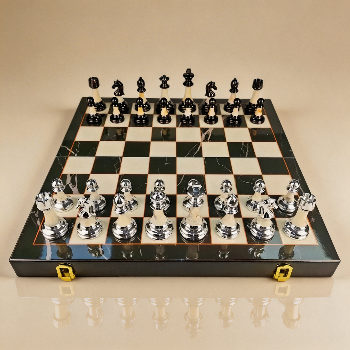 Échiquier pliable Ébène & pièces métal