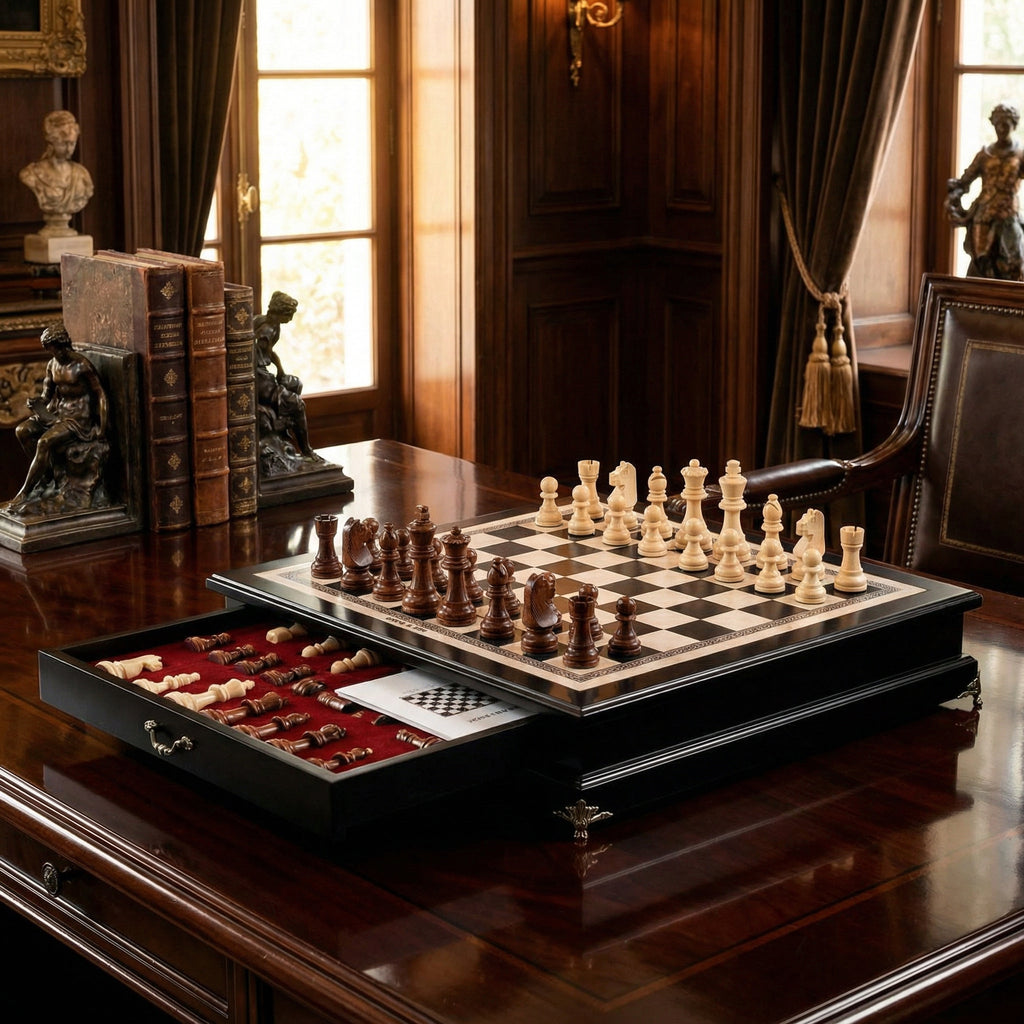 Jeux d'échec bois Olivier à tiroir
