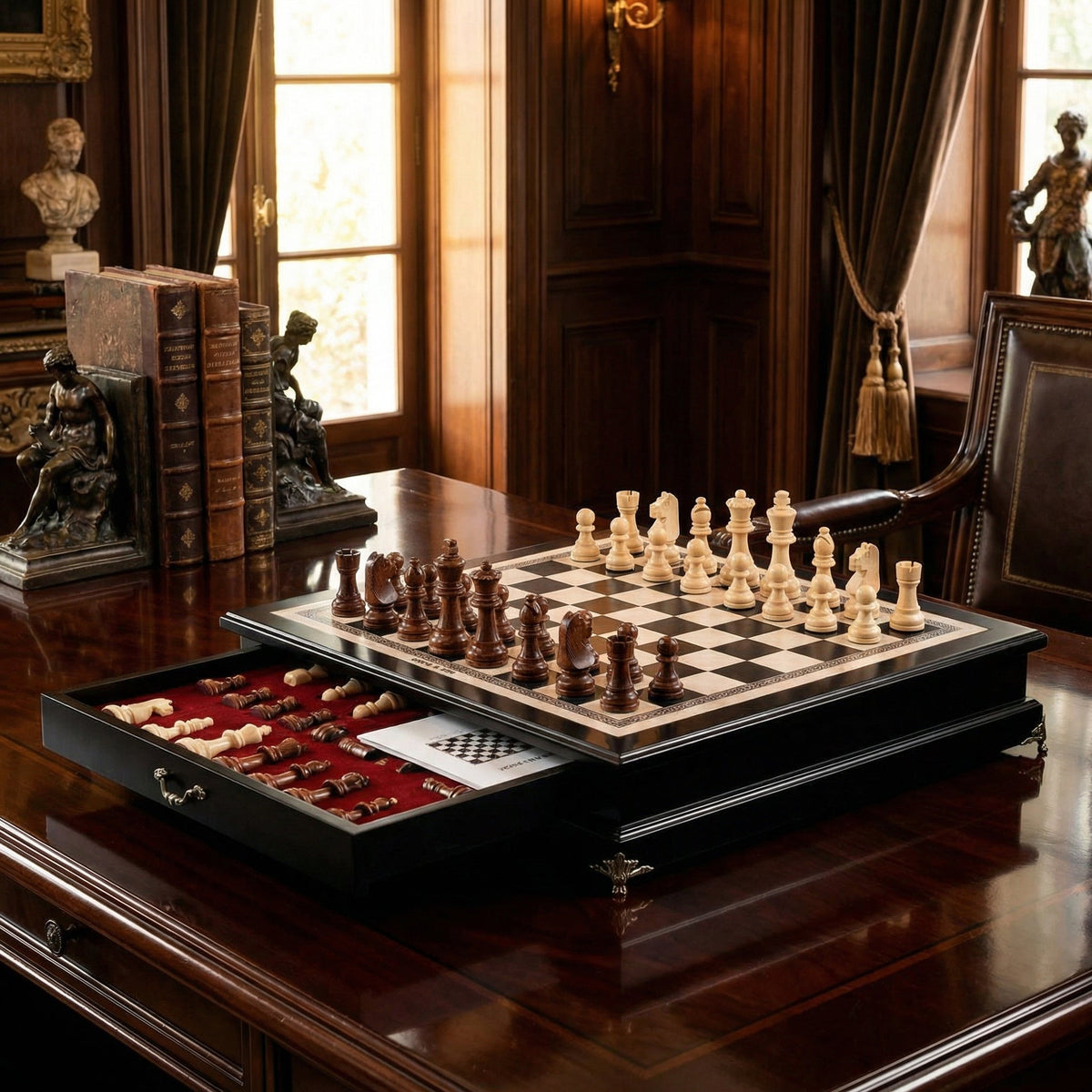 Jeux d'échec bois Olivier à tiroir