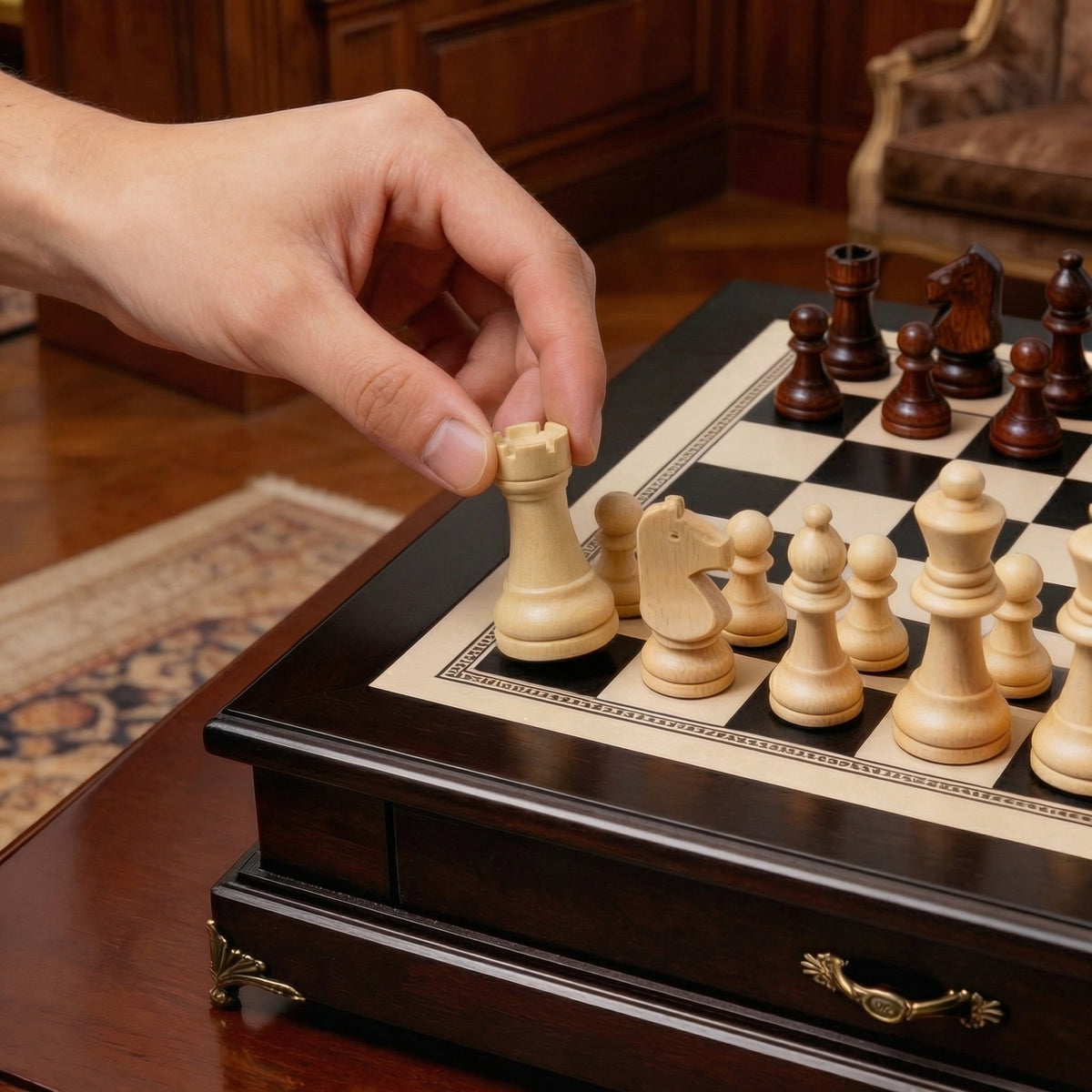 Jeux d'échec bois Olivier à tiroir
