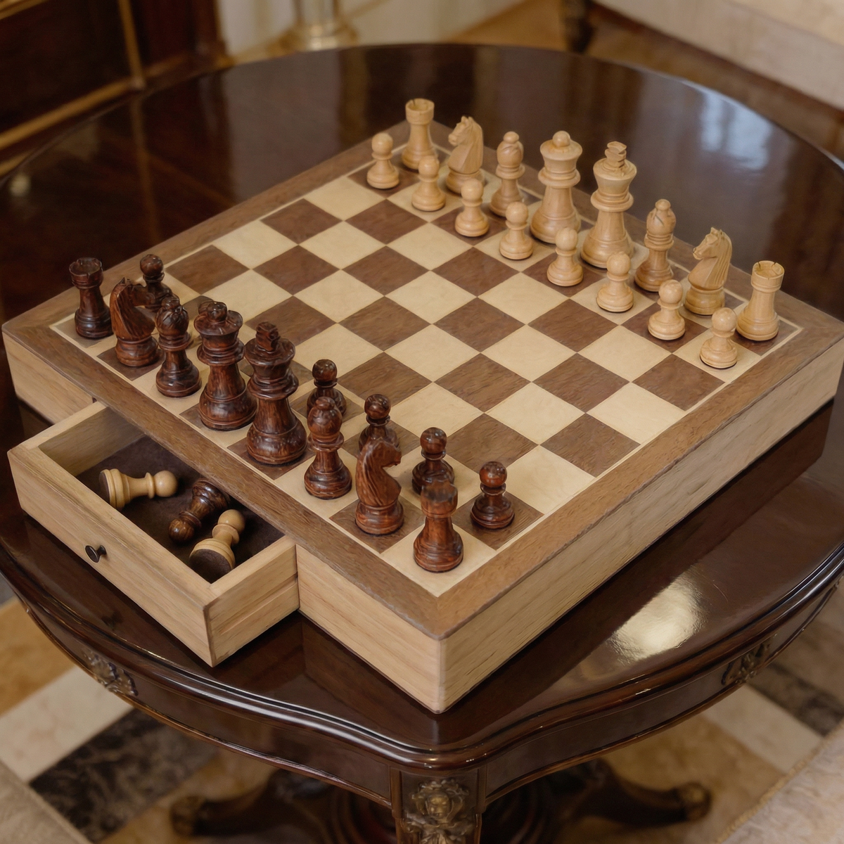 Jeux d'échec bois Érable à tiroir