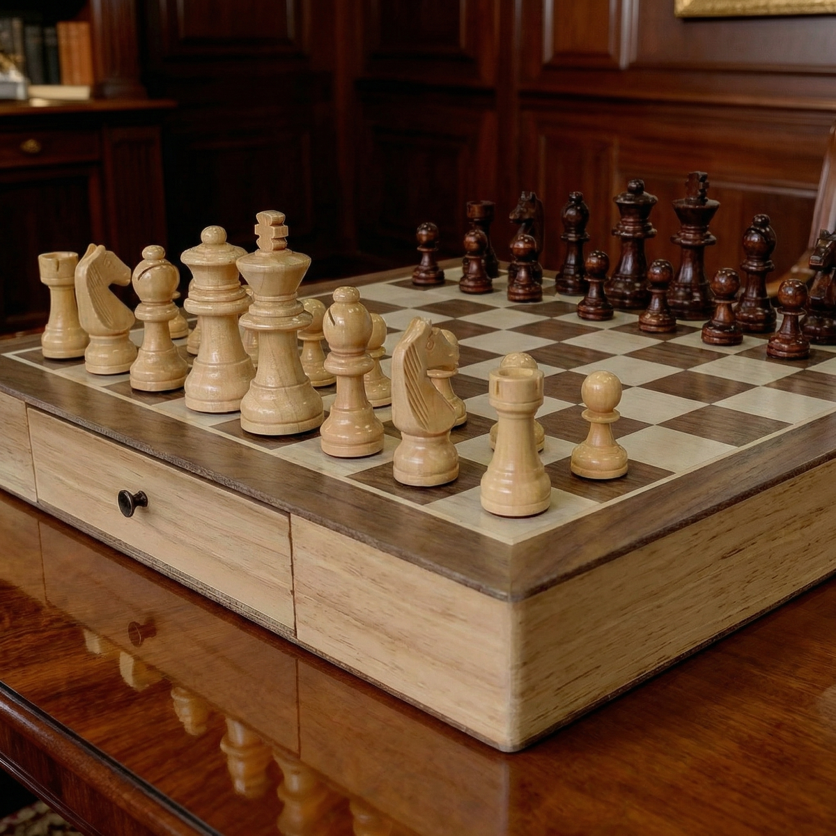 Jeux d'échec bois Érable à tiroir