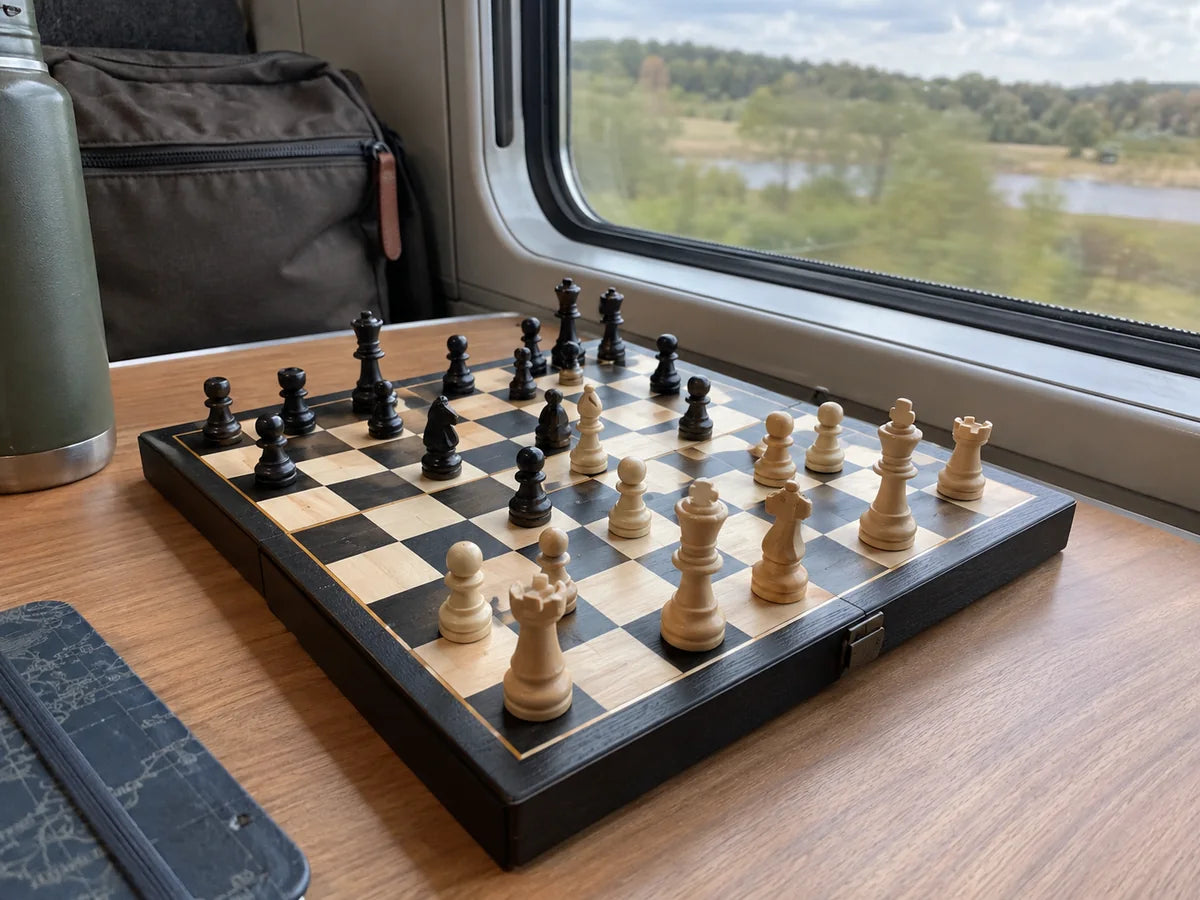 Partie d’échecs sur une tablette de train